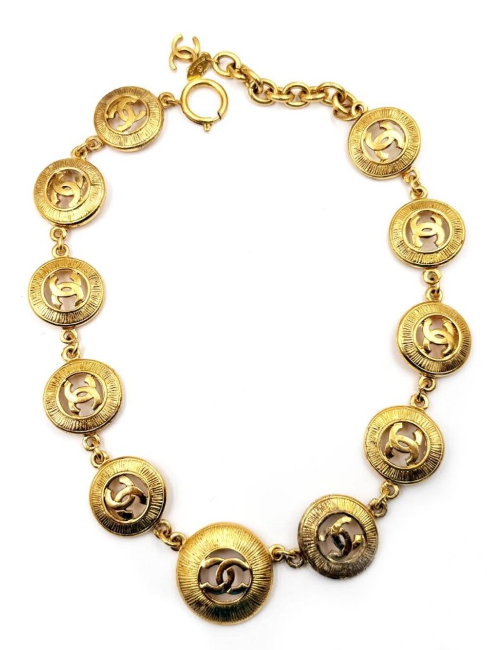 Chanel Vintage Gold Plated CC Coin Medallion Chain Necklace